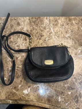 Michael Kors Black Pebbled Leather Chain-Accent Crossbody